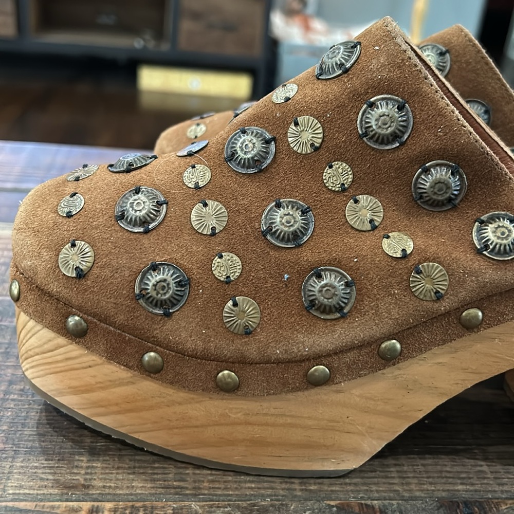 Free People Brown Studded Suede Platform Clogs - Picture 6 of 7